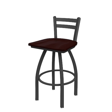 Holland Bar Stool Co 25" Low Back Swivel Counter Stool, Pewter Finish, Dark Cherry Oak Seat 41125PWDCOak